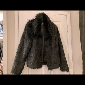 Black faux fur jacket.